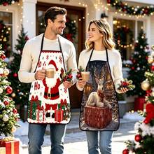 4pcs Christmas, Santa Claus, Bell, Snowflake, Reindeer, Christmas Tree, Snowman, Penguin, Gingerbread Man, Nutcracker, Christmas Animal Pattern Aprons, Suitable For Home Decor And Kitchen Use. Designed As Sleeveless Style, Perfect For Home Kitchen, Outdoor BBQ Cooking. This Printed Apron Is Unisex, Machine Washable And Reusable, An Essential Kitchen Item - Multicolor - View 4
