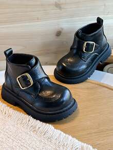 Kids Vintage Autumn British Style Buckle Ankle Boots Soft Sole Comfortable Boots - Black - View 7