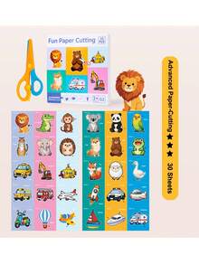 30Pcs Kids Scissor Skills Paper Cutting Set, STEM Craft Classroom Reward, Birthday Christmas Party Kit With Animal & Vehicle Patterns | Gift - Multicolor - View 13