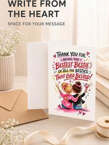 1pc Best Friend Greeting Cards, Birthday Thank You Gratitude Cards With Envelopes, Unique Friendship Birthday Gift Cards For Women Bestie - View 5