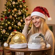 1pc/2pcs Rhombus Sequin Christmas Hat, Santa Claus Reflective Hat Costume Headpiece For Bar Party Christmas Decoration - A - View 8