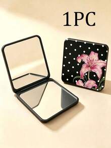 New Polka Dot Lily Pattern Portable Square Makeup Mirror Double-Sided Square Makeup Mirror Women Foldable Makeup Mirror Compact Minimalist Makeup Mirror Suitable For Wallet And Travel Mini Makeup Mirror, Print Density And Position Random - Multicolor - View 12