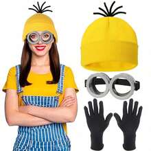 asmodee Despicable Me Minions Yellow Hat & Gloves Knit Set, Halloween Costume Props For Cosplay Role Play - A - View 3