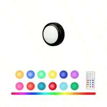 1pc Battery Powered LED Push Light, Wireless 12-Color RGB, Adhesive Mount, Suitable For Wardrobe, Bedroom, Wall, Under Cabinet, Battery Operated Puck Light - Multicolor - View 12