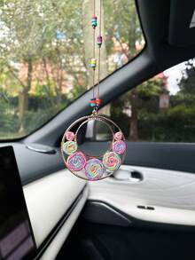 Creative Circular Flower Car Hanging Ornament, Creative Car Rearview Mirror Decorative Pendant, Car Interior Hanging Accessory - A - View 4