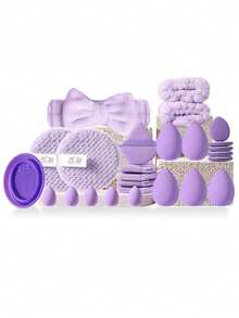 26Pcs All‑In‑One Cosmetic Accessory Kit, Assorted Soft Multi‑Shape Makeup Sponges, Triangle Powder Puffs, Reusable Makeup Remover Pads, Brush Washing Bowl, Cute Bow Facial Headbands, Multi‑Color Option, Versatile Face Tools For Liquid - Multicolor - View 4