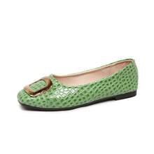 Women's Square Toe Crocodile Embossed Flat Slip-On Shoes With Metal Square Buckle Decor, Soft Sole Commuter Shoes - Green - View 6