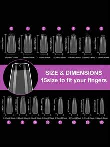 HOTWAY 180 Almond Square Trapezoidal Fake Nails, Hailey Nails,Stiletto Heels,Auxiliary Line 15 Transparent Semi Matte Acrylic Nail Tips, Wearable Nail Art Artificial Nails - Transparent Matte - View 7