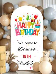 Custom Fabric Arch Welcome Sign Featuring 2D Printing; A Vibrant, Colorful Birthday Arch Backdrop That Can Be Printed With Any Text; Personalized Curved Fabric Cover; A Unique, Stretchy Party Decoration - Multicolor - View 6