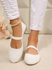 European And American Style New Plus Size Women's Spring/Autumn One-Strap Closed-Toe Pointed-Toe Flat Shoes, Versatile Fairy Style Closed-Toe Sandals - White - View 3