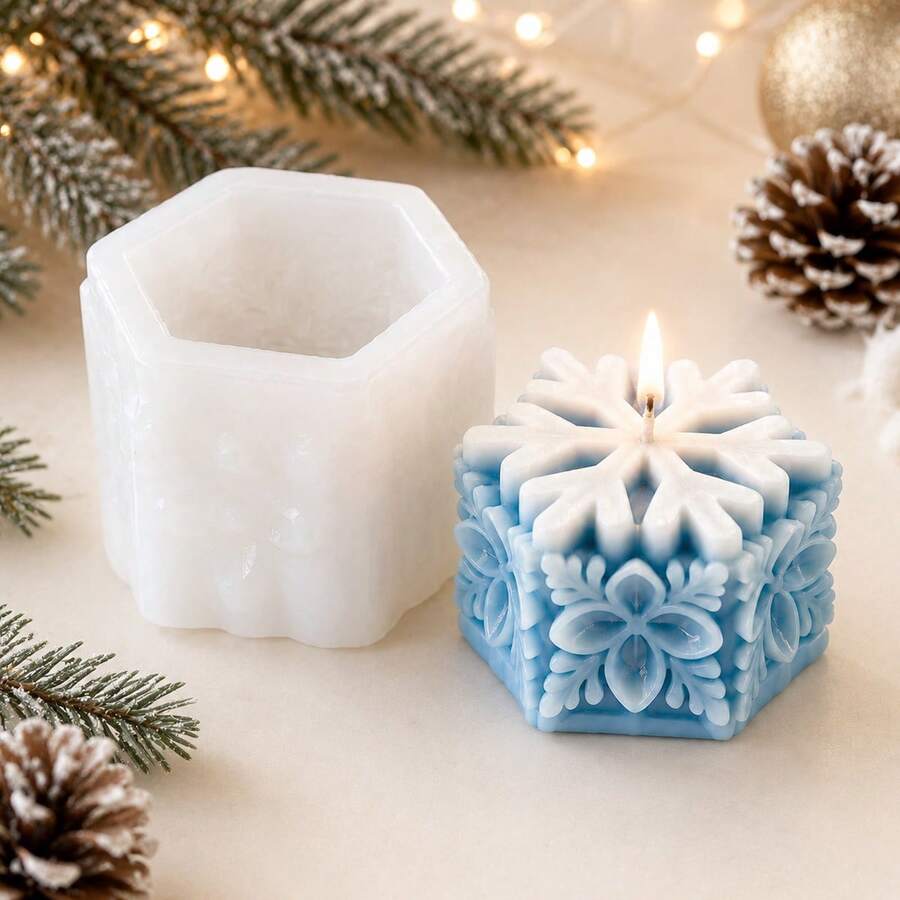 1pc Snowflake Candle Silicone Mold, Snowflake Shape, Suitable For Candle/Soap/Plaster Decoration, Easy To Demold, Multi-Functional Mold. Perfect For Christmas/Winter Decoration/Ice And Snow Theme Party, And DIY Craft Enthusiasts - A-White - View 1