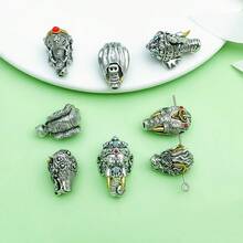 2pcs Vintage Metal Spacer Beads Elephant Dragon Head Inlaid Stone Beads For DIY Bracelet Necklace Jewelry Making Supplies - Silver - View 4