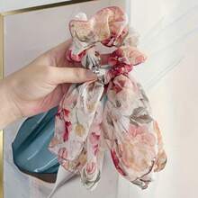 1pc Printed Knotted Ribbon Hair Rope, Elegant Temperament Ponytail Hair Rope Hair Accessory For Women - Baby Pink - View 7