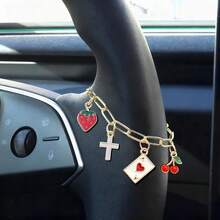 Ace Of Hearts Poker Cross Car Hanging Ornament, Gold Thick Chain Enamel Charms, Retro Western‑Style Auto Interior Hanging Charm, Decorative Car Gift For Women - Ace Of Hearts - View 5