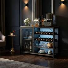 Mueble Bar Gabinete De 3 Niveles 106cm Con Toma De Corriente - Negro - Ver 1