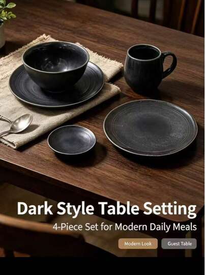 4 Sets Of Complete Ceramic Tableware, Each 4-Piece Dinner Set With Bowl, Coffee Mug, Small Plate And Large Dinner Plate, Durable And Easy-To-Clean Porcelain Dishes