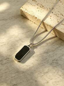1pc Elegant Men's Stainless Steel Necklace With Exquisite Black Oil Drop Pendant, Unique Geometric Design, Suitable For Various Occasions - Black - View 8