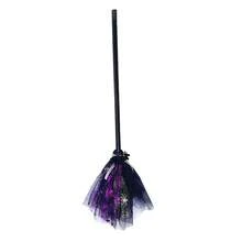 Halloween Witch Broom Decoration, Black & Purple Spider Web Ribbon Broom, Scary Halloween Party Prop, Home Decor - Multicolor - View 9