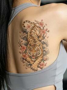 1pc Tiger Stripe Temporary Tattoo Sticker, Waterproof & Sweat-Resistant, Disposable, Suitable For Women And Men, Face, Arm, Waist, Chest, Leg, Abdomen, Neck, Hand, Finger, Back, Party, Stage Performance, Modern Body Art - Multicolor - View 2