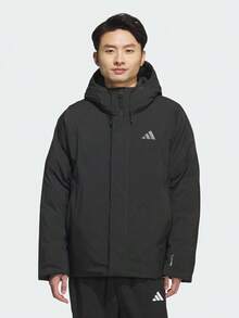 Adidas Men's Long Sleeve Pocket Hooded Thick Down Jacket - Black - View 1