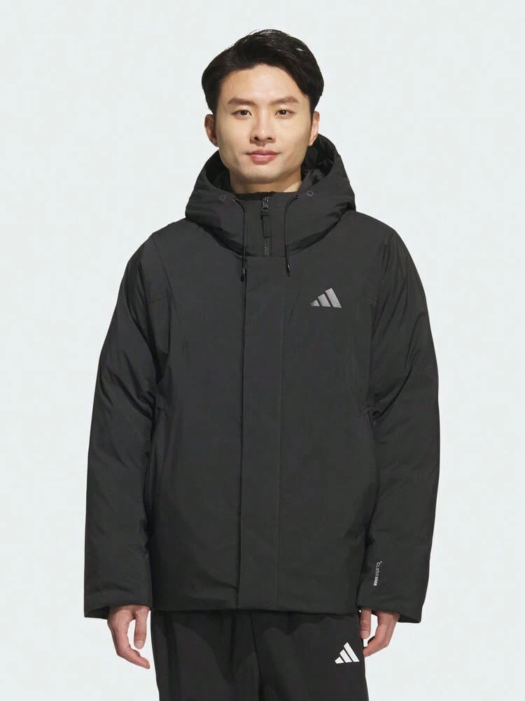 Adidas Men's Long Sleeve Pocket Hooded Thick Down Jacket - Black - View 1