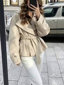 Elegant Fashion Women's Autumn/Winter New Long Sleeve Short Jacket, Minimalist Premium Style, Suitable For Daily Street Wear And Commuting, For Photos - Apricot - View 4