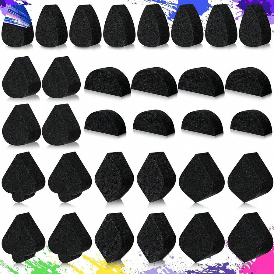 5pcs High Density Multi-Shape Face Painting Sponge Set, Water Drop, Petal, Leaf, Crescent-Shaped And Angled Sponges, Suitable For Adult Body Painting And Makeup Blending, Back To School Supplies - Multicolor - View 1