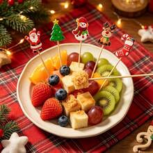 200/100/50/20/10/1pc Christmas Theme Decorative Fruit Picks, Cute Santa Claus, Snowman, Reindeer, Christmas Tree Shapes, Party Table Platter Decoration, Suitable For Fruit, Bread, Dessert, Snacks, Christmas Party, Family Gathering, Holiday Banquet Atmosphere Decorative Bamboo Picks For Home Holiday Party - Multicolor - View 10
