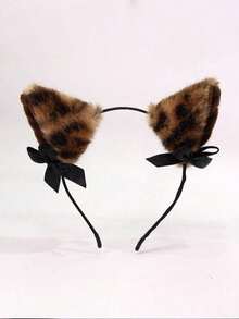 2PCS Brown (Cat Ears + Bell) 1set, Leopard Print, Cat Ears, Wolf Ears, Halloween Fox Ears, Cute Party Polyester Headband Animal Ears COS Headpiece, Wearable All Seasons, Christmas - Multiple Styles - View 1