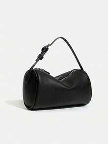 Handbag, Cylindrical Underarm Bag With Minimalist Sleek Long Body, Paired With Adjustable Shoulder Strap For Flexible Carrying Length, Zipper Closure Design For Convenient Access To Items. Soft And Casual Silhouette, Moderate Storage Space For Personal Belongings, Suitable For Daily Commute And Leisure Outings, Effortlessly Creating A Minimalist And Sophisticated Style. - Black - View 3