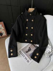 Women's Double-Breasted Long Sleeve Coat, Regular Length, Suitable For Spring, Autumn, Winter, Youthful Women's Autumn Jacket - Black - View 6
