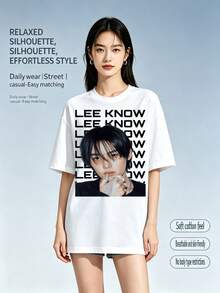 White Support T-Shirt With A Photo Of StrayKidss Member LeeKnow – The Most Popular Choice For Concert Meetups - White - View 2