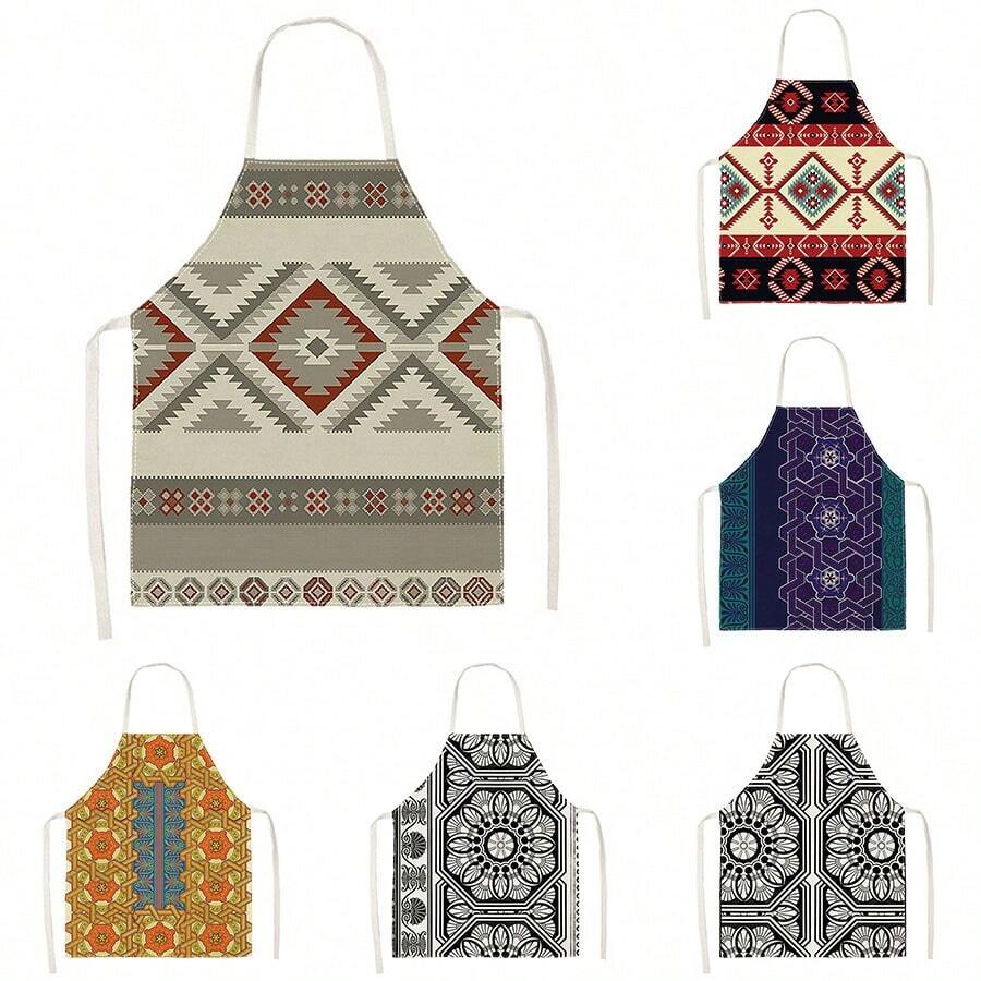 1pc Bohemian Vintage Printed Apron - Sleeveless Design, Durable And Comfortable Fit, With Contrasting Geometric Patterns And Traditional Motifs, Suitable For Cooking, Baking And Home Cleaning, Household Cleaning, Housework Apron, Hand-Painted Handmade Gardening Apron, Fun Home Gift - Multicolor - View 1