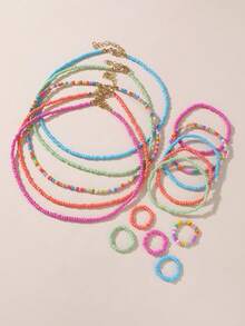 NAIZHU 15pcs Kids Colorful Dopamine Y2K Necklace Bracelet Ring Jewelry Set - Multicolor - View 5