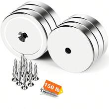 6 Peças Ímã de Copo com Força de Tração de 20 lb a 150 lb, com Furos Escareados, Base Redonda de Força Industrial, Inclui Parafusos, para Locais de Trabalho, Escritórios e Garagens, Fixação, Levantamento, Pendurar Ferramentas (Prata) - Prata - Visão 11