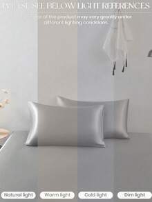 2pcs Light Gray Premium Satin Envelope Pillowcase Set, Soft & Breathable, Wrinkle-Resistant, Gentle On Hair & Skin, No Filling, Silky Smooth, Ultra Soft & Breathable, Machine Washable, Envelope Closure, Cool & Comfortable, Suitable For Standard Double, Queen And Twin Beds, Dorm Bedding Back To School - Grey - View 9