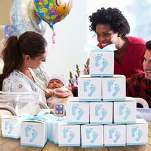 5pcs 2.36*2.36*2.36 Inch Hollow Ribbon Decor Paper Candy Boxes, Baby Birthday Boxes, European Cute Style Pink Blue Multicolor Square Gift Boxes, Stroller Footprint Carved Design, Suitable For Birthday Party Baby Shower, Can Store Candy Cookies Macarons Chocolate Packaging Boxes - Multicolor - View 3
