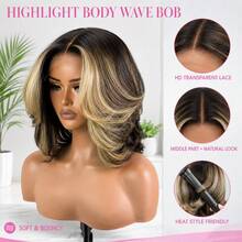 Smilegirl 16-Inch Brown Bob Curly Human Hair Wig, 5x5 HD Lace Closure Wig, Glueless Wig For Women - Blonde Highlight - View 5