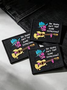 1pc/2pcs/3pcs/5pcs/6pcs/9pcs Punk Skull Cowboy Play Guitar Embroidered Sew/Iron‑On Patch, DIY Clothing Decor Applique Accessory - Multicolor - View 10