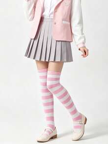 1 Pair Random Cosplay Lolita Personalized Striped School Style Over-The-Knee Socks - Multicolor - View 3