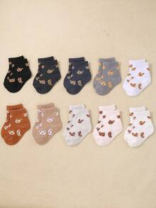 10/20 Pairs Random Cute Bear Pattern Elastic Mid-Calf Socks, Suitable For Autumn/Winter, For Infants And Toddlers, Baby Halloween Autumn Decoration - Multicolor - View 3