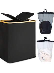 150L Laundry Basket With Lid And Liner, Large Capacity Washing Basket With Handle And Removable Cover, Foldable Clothes Storage Hamper With Inner Bag For Clothes, Toys, Towels, Bedding, Dorm Room Organization - 1 - View 1