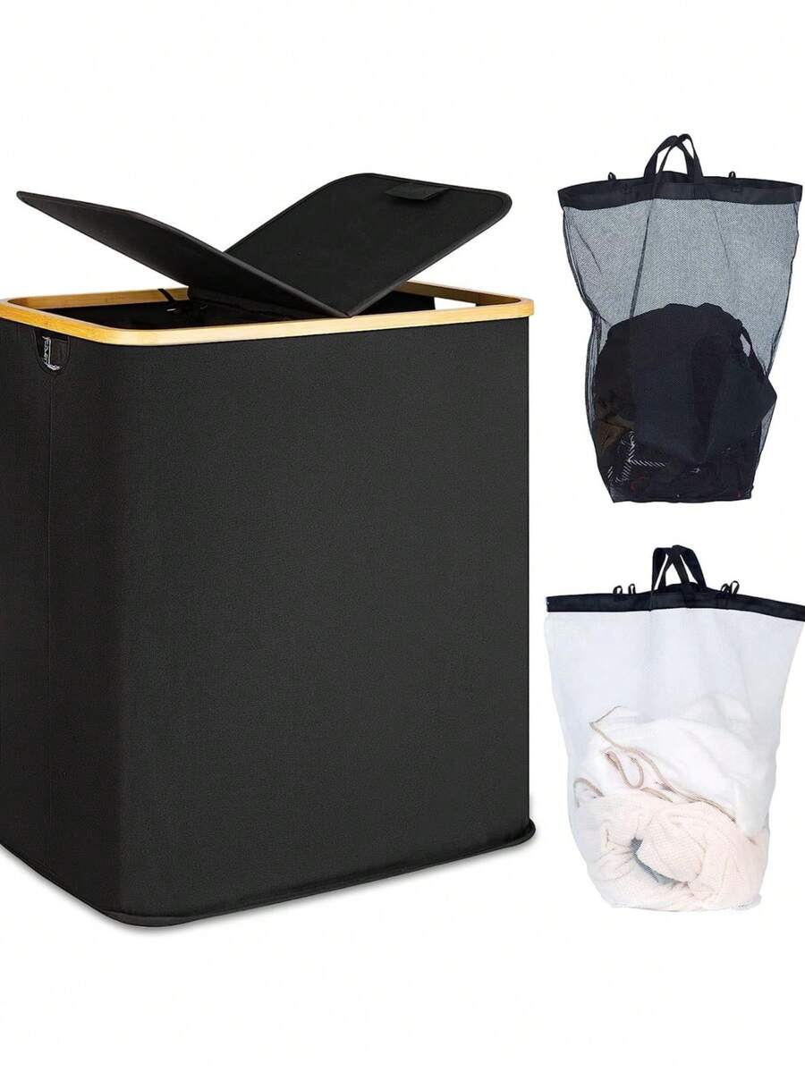 150L Laundry Basket With Lid And Liner, Large Capacity Washing Basket With Handle And Removable Cover, Foldable Clothes Storage Hamper With Inner Bag For Clothes, Toys, Towels, Bedding, Dorm Room Organization - 1 - View 1