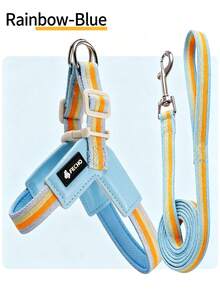 2pcs Rainbow Dog V-Shaped Harness Set, Adjustable Y-Shaped Harness With Leash, Comfortable Neck Protection, Suitable For Medium And Small Dogs For Daily Walking And Training, Prevents Pet Escape, Small Dog Harness, Medium Dog Harness, Harness + Leash - Multicolor - View 21