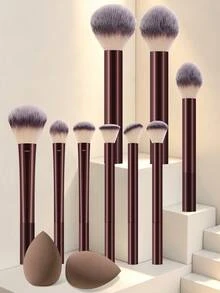 11Pcs Makeup Tool Set, Includes 9Pcs Premium Synthetic Makeup Brushes For Powder, Blush, Contour, Eyeshadow, Detail Makeup & 2Pcs Soft Makeup Sponges, Versatile Cosmetic Applicator Kit For Liquid, Powder & Cream Makeup, Daily Face Makeup Accessories - Multicolor - View 1
