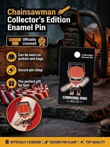 Crunchyroll Chainsaw Man Official Enamel Pin Denji Lapel Brooch Badge Bag Jacket Pin Halloween Christmas Gift Teens Adults 1PC - Red - View 1