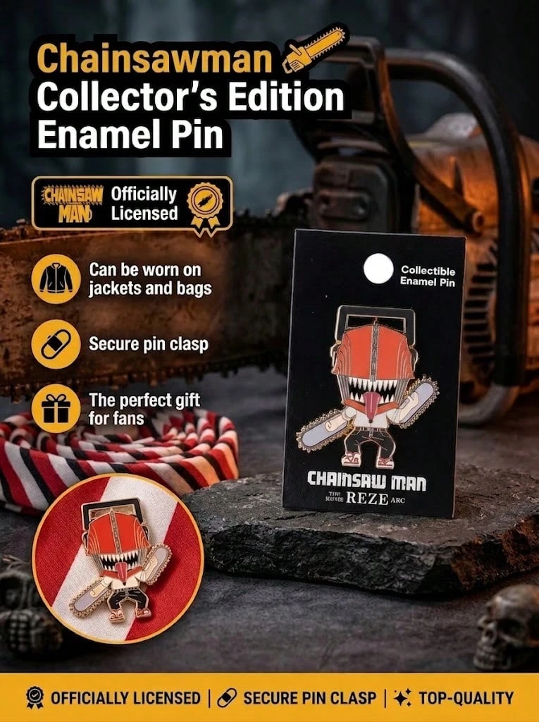 Crunchyroll Chainsaw Man Official Enamel Pin Denji Lapel Brooch Badge Bag Jacket Pin Halloween Christmas Gift Teens Adults 1PC - Red - View 1
