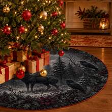 1pc Dark Forest Deer & Crow Pattern Christmas Tree Skirt, Elegant Holiday Decor, 5 Sizes, Unisex Holiday Gift, Suitable For Home And Party Christmas Home Decoration - Dark Forest Moose Crow - View 5