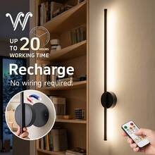 Long Rechargeable Wireless LED Wall Light, Dimmable Battery Powered Wall Lamp, Suitable For Bedroom, Living Room, Staircase, Hallway, Rental Home Decor Gift - Black - View 1