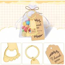 Baby Footprint Keychain Bottle Opener Set, DIY Baby Shower Supplies, Suitable For Guests With Transparent Hard Cloth Bags, Thanks To Labels And Rope, Gender Revealing Party Decoration Gift (Gold) - View 6